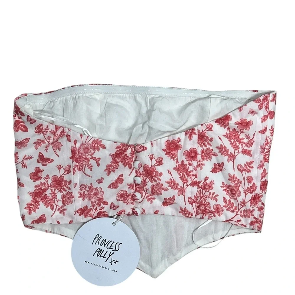Princess Polly white Juliette bustier with pink butterfly floral print Size 2 - Picture 7 of 15